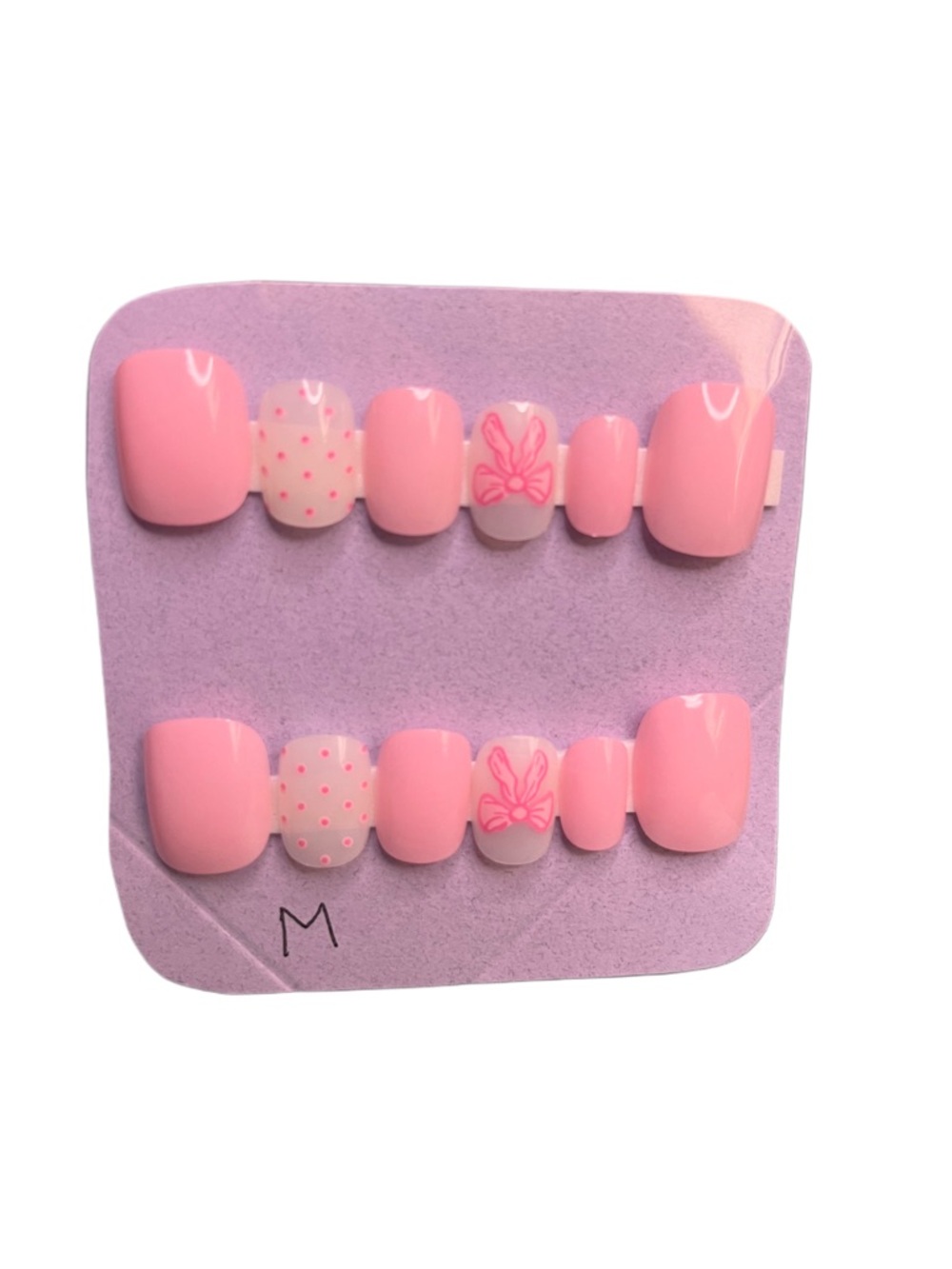 Pink Press-On Nails with Polka Dot & Bow Accent (5 for $20 U pick)